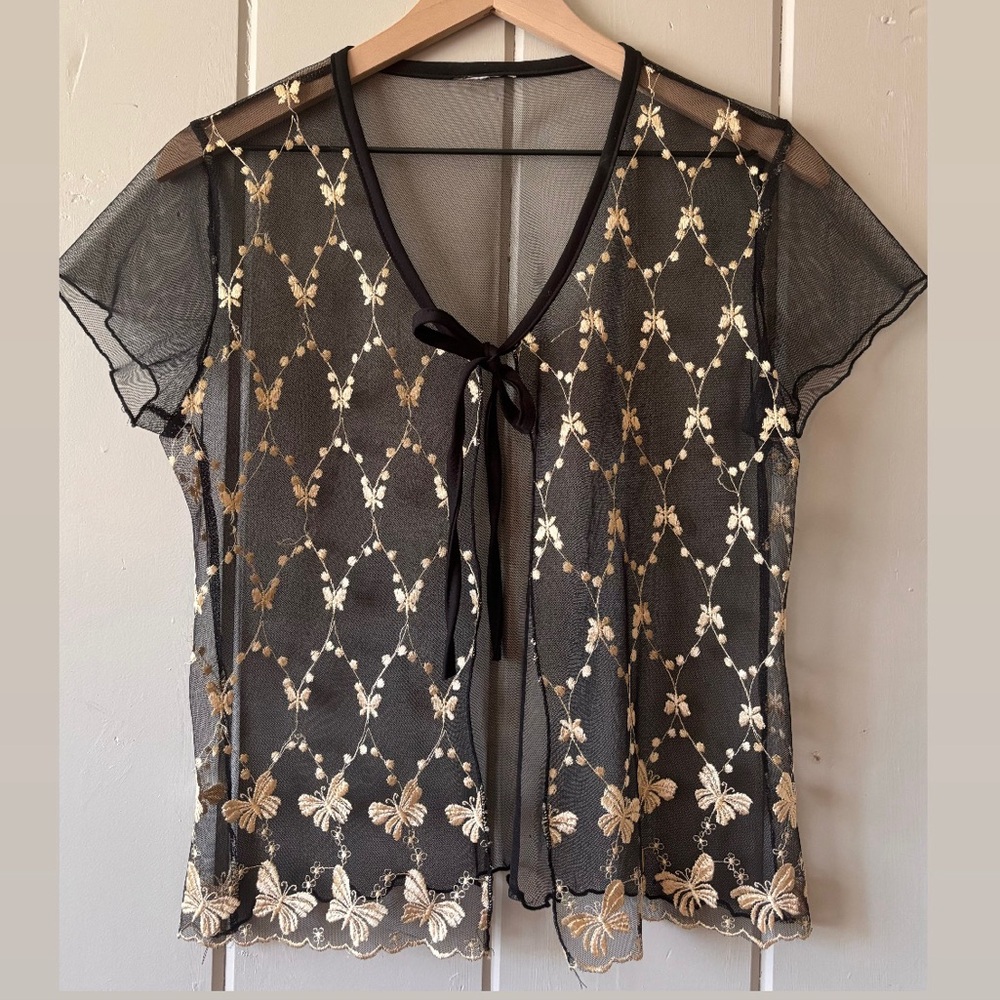 Butterfly sheer black tie top